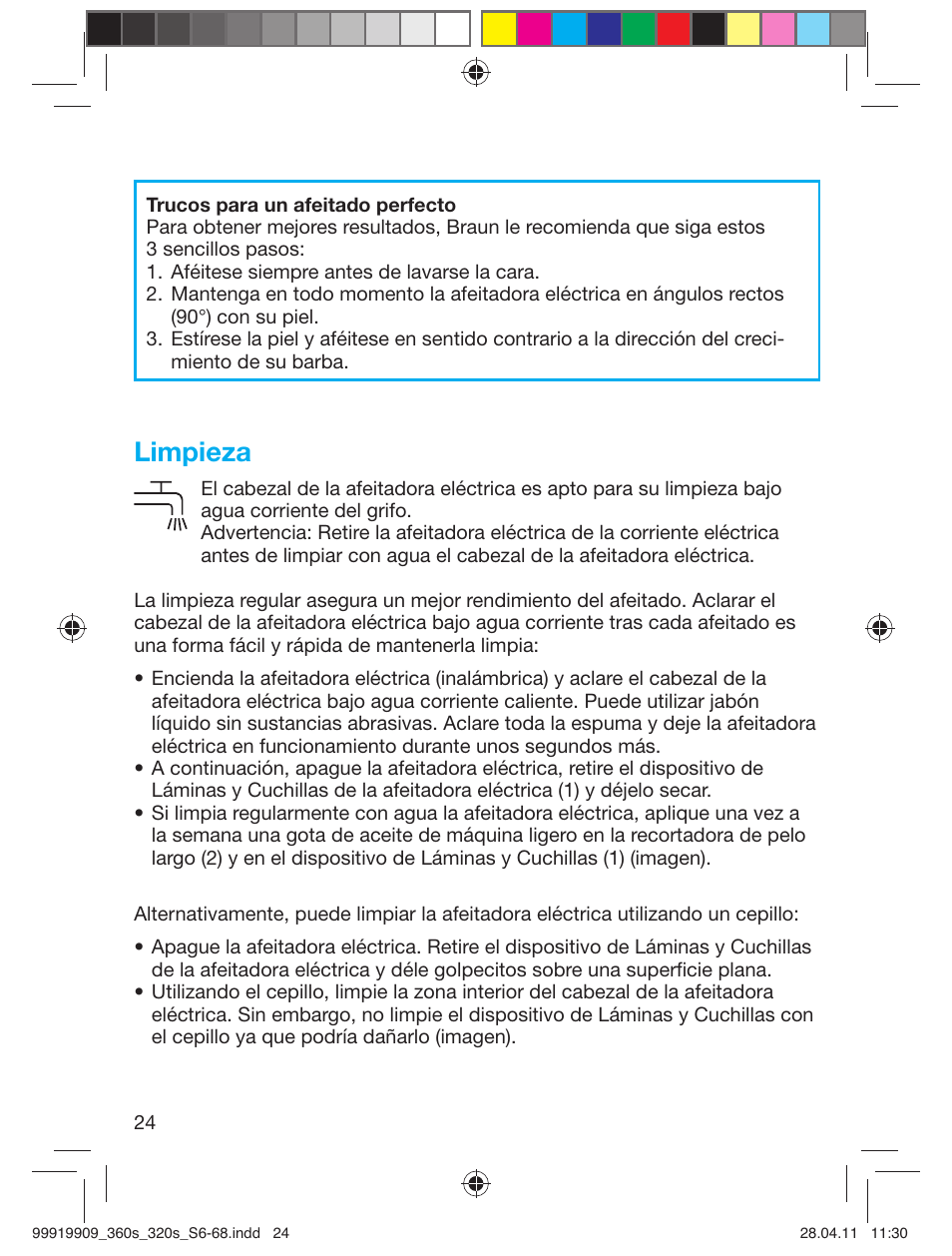 Limpieza | Braun 360s-4 Series 3 User Manual | Page 23 / 65