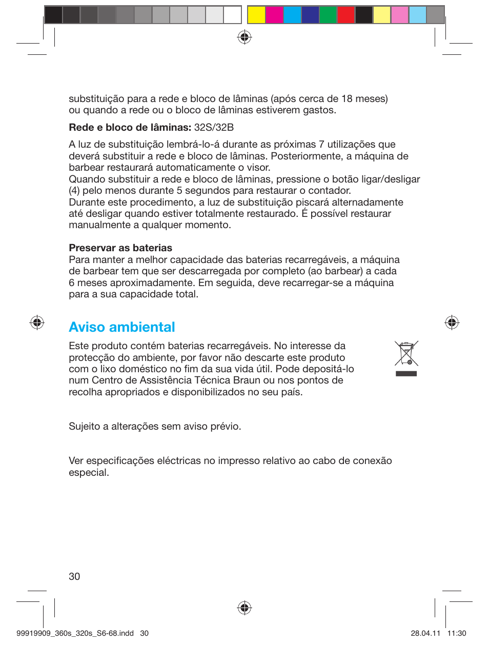 Aviso ambiental | Braun 360s-4 Series 3 User Manual | Page 29 / 65