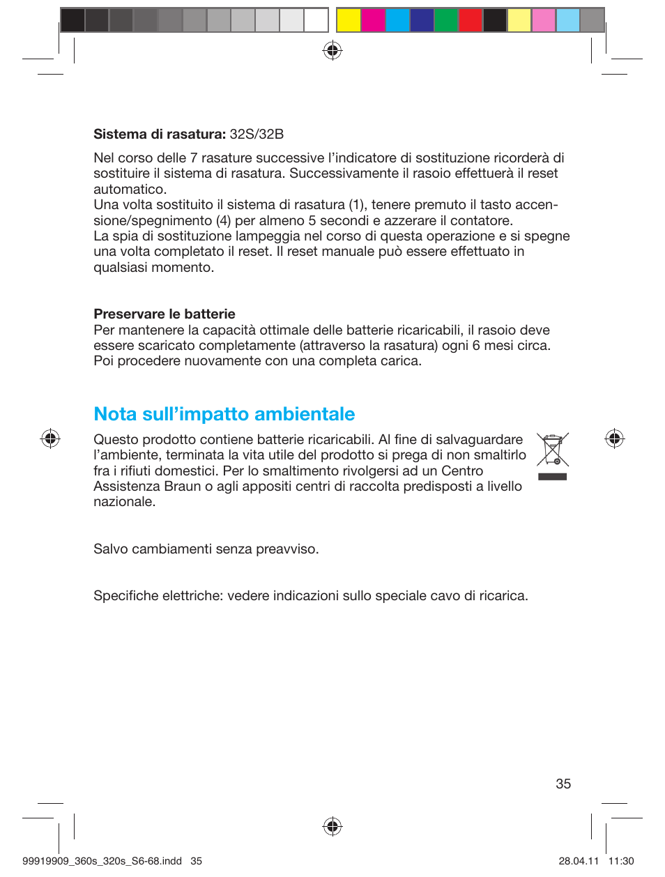 Nota sull’impatto ambientale | Braun 360s-4 Series 3 User Manual | Page 34 / 65