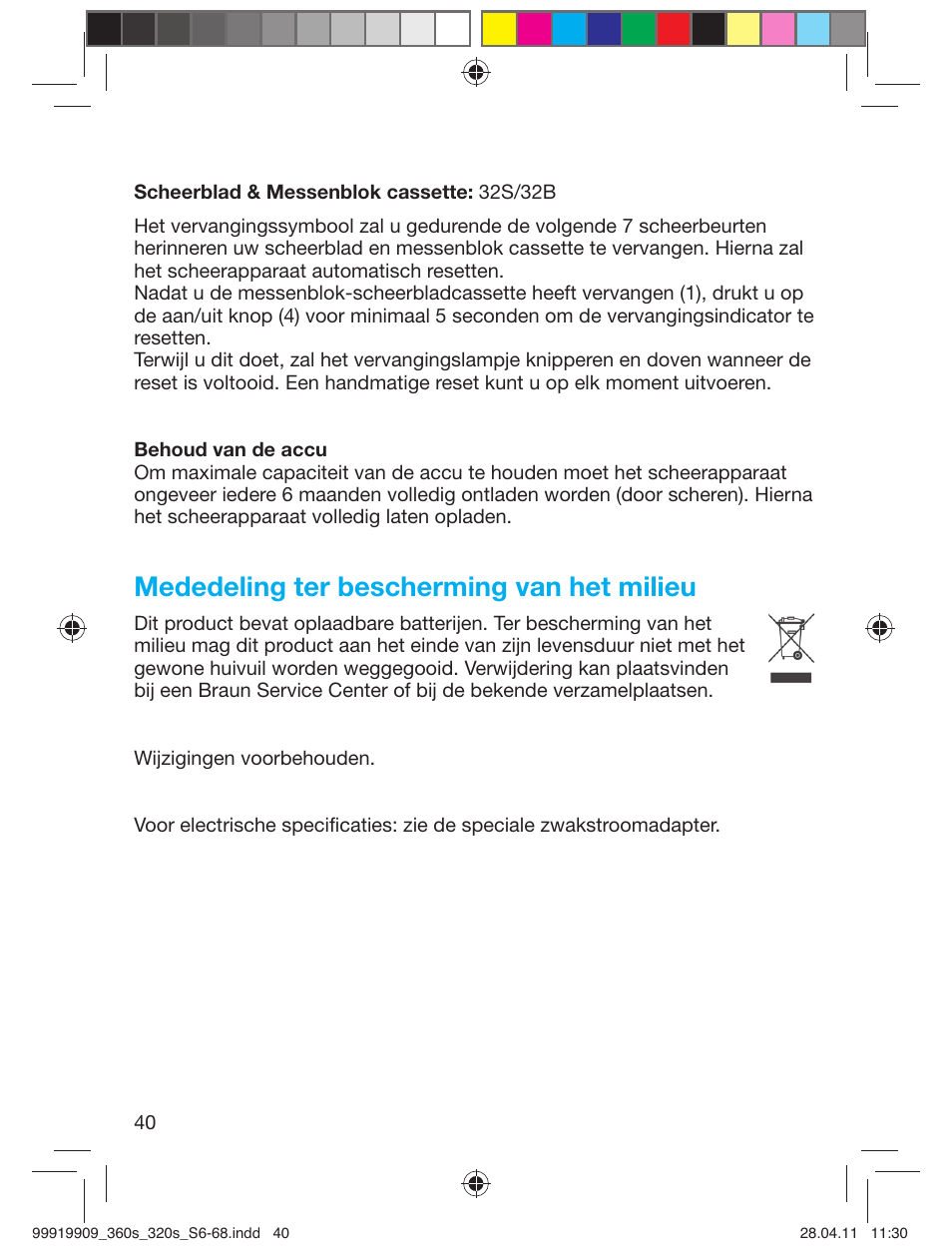 Mededeling ter bescherming van het milieu | Braun 360s-4 Series 3 User Manual | Page 39 / 65