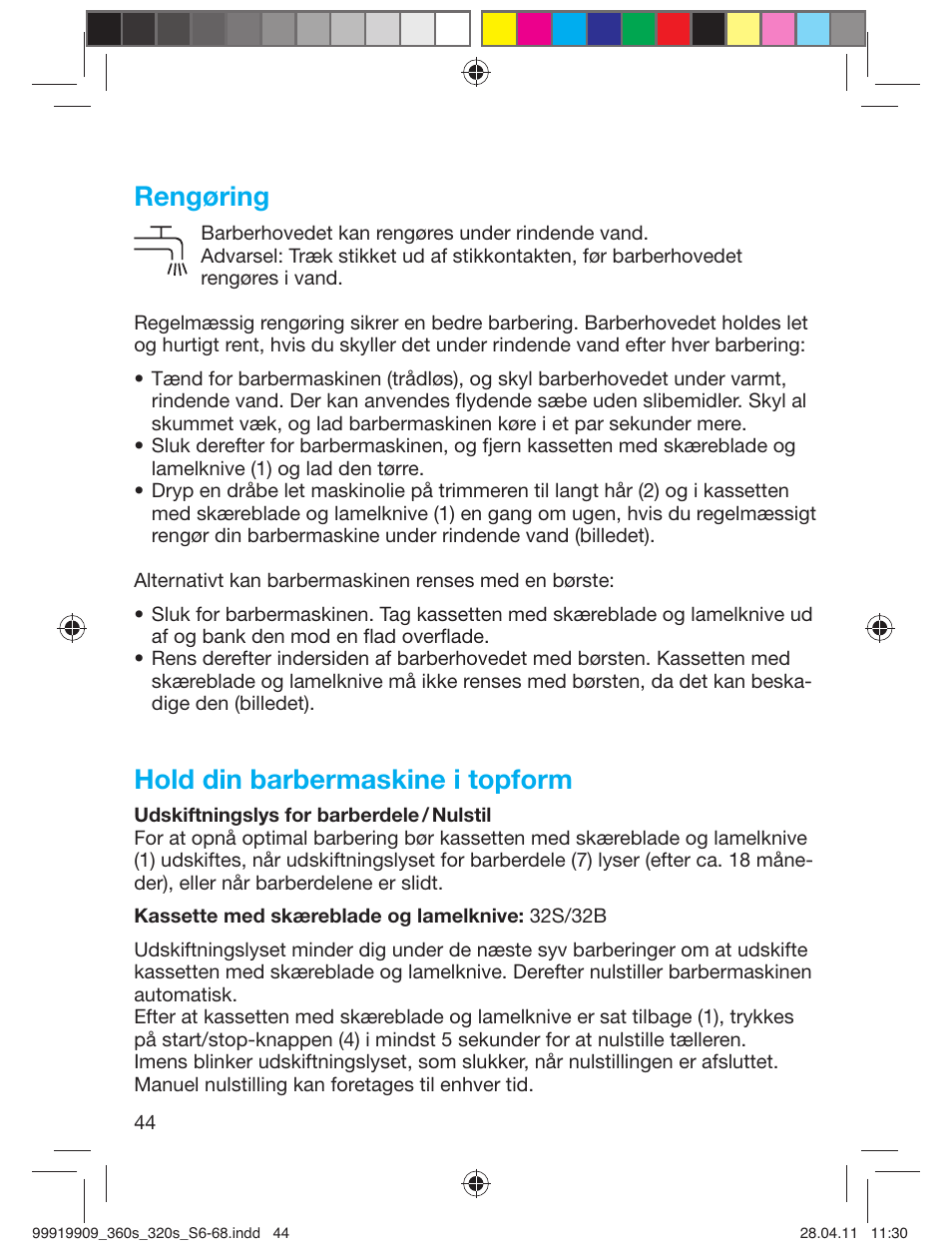 Rengøring, Hold din barbermaskine i topform | Braun 360s-4 Series 3 User Manual | Page 43 / 65