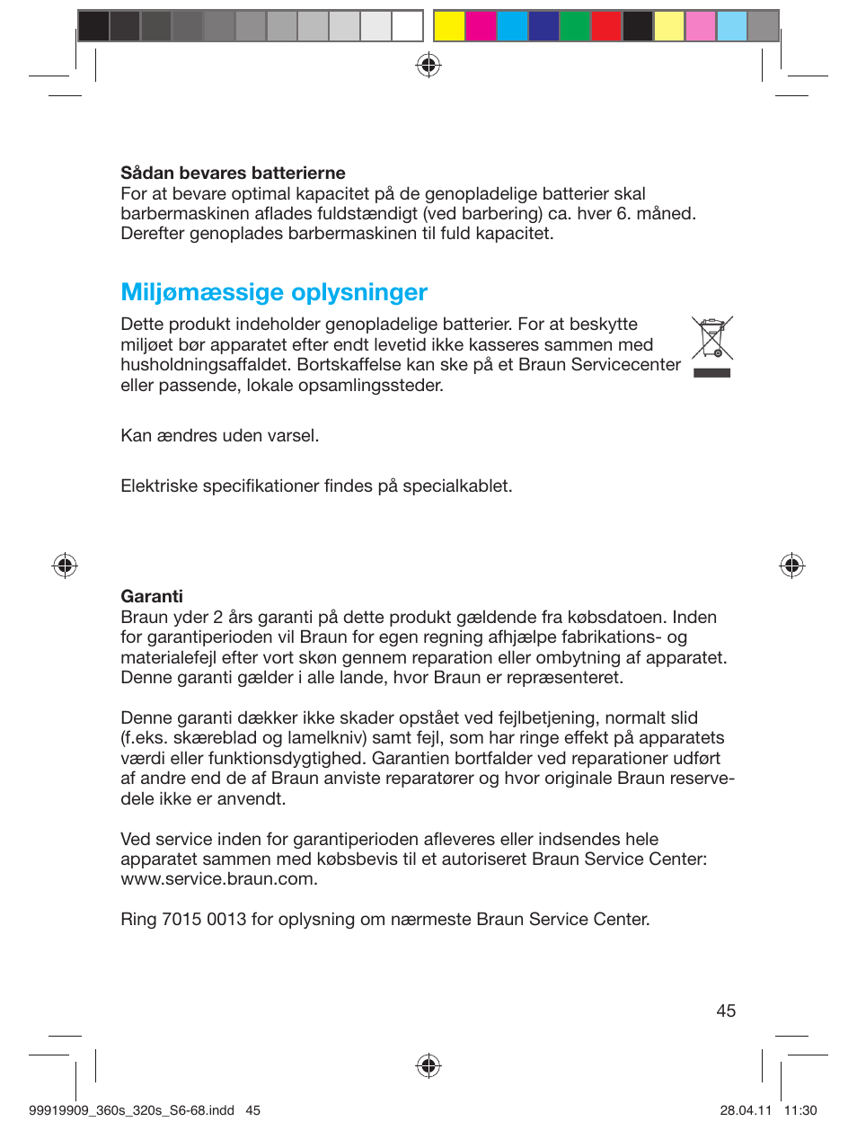 Miljømæssige oplysninger | Braun 360s-4 Series 3 User Manual | Page 44 / 65