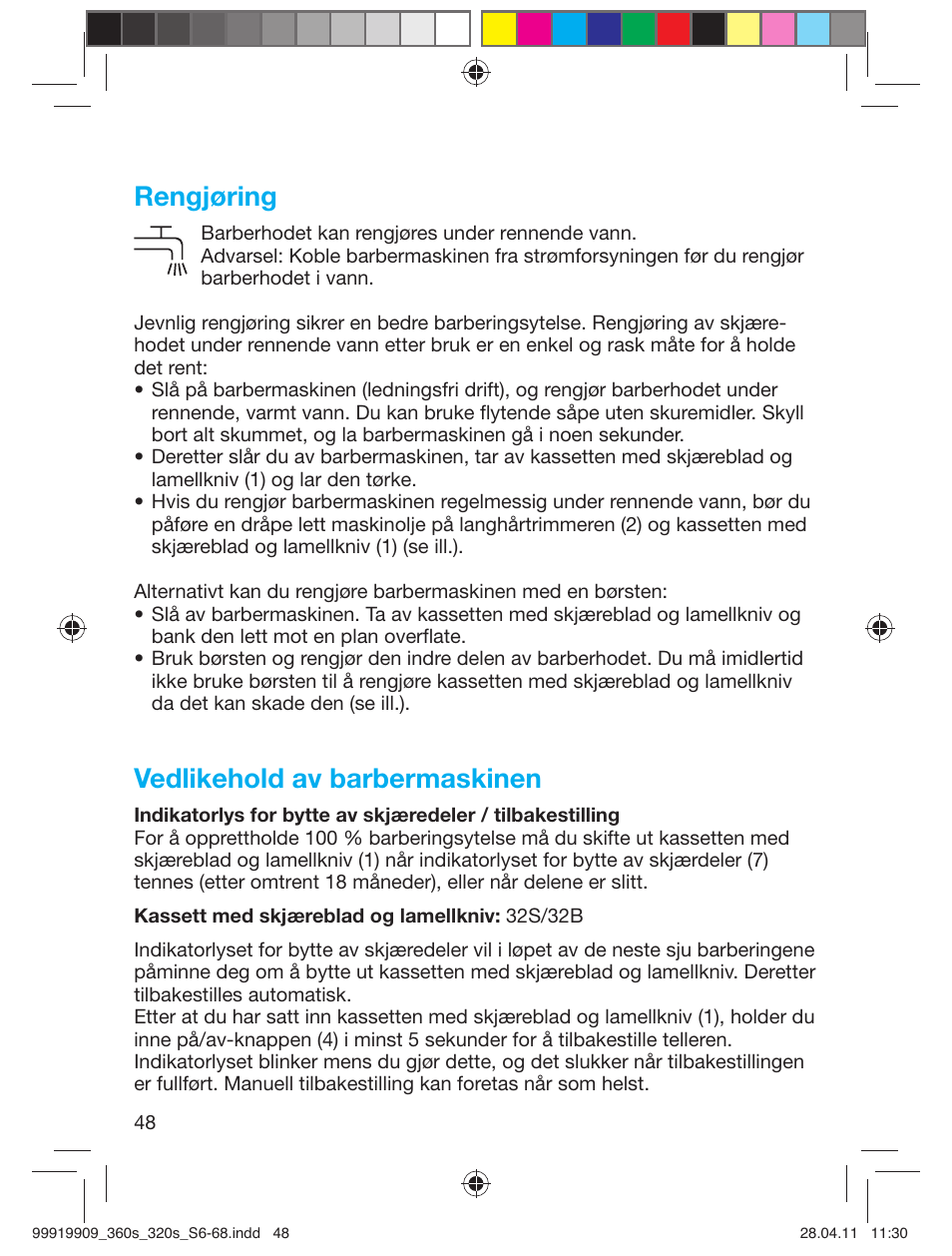 Rengjøring, Vedlikehold av barbermaskinen | Braun 360s-4 Series 3 User Manual | Page 47 / 65