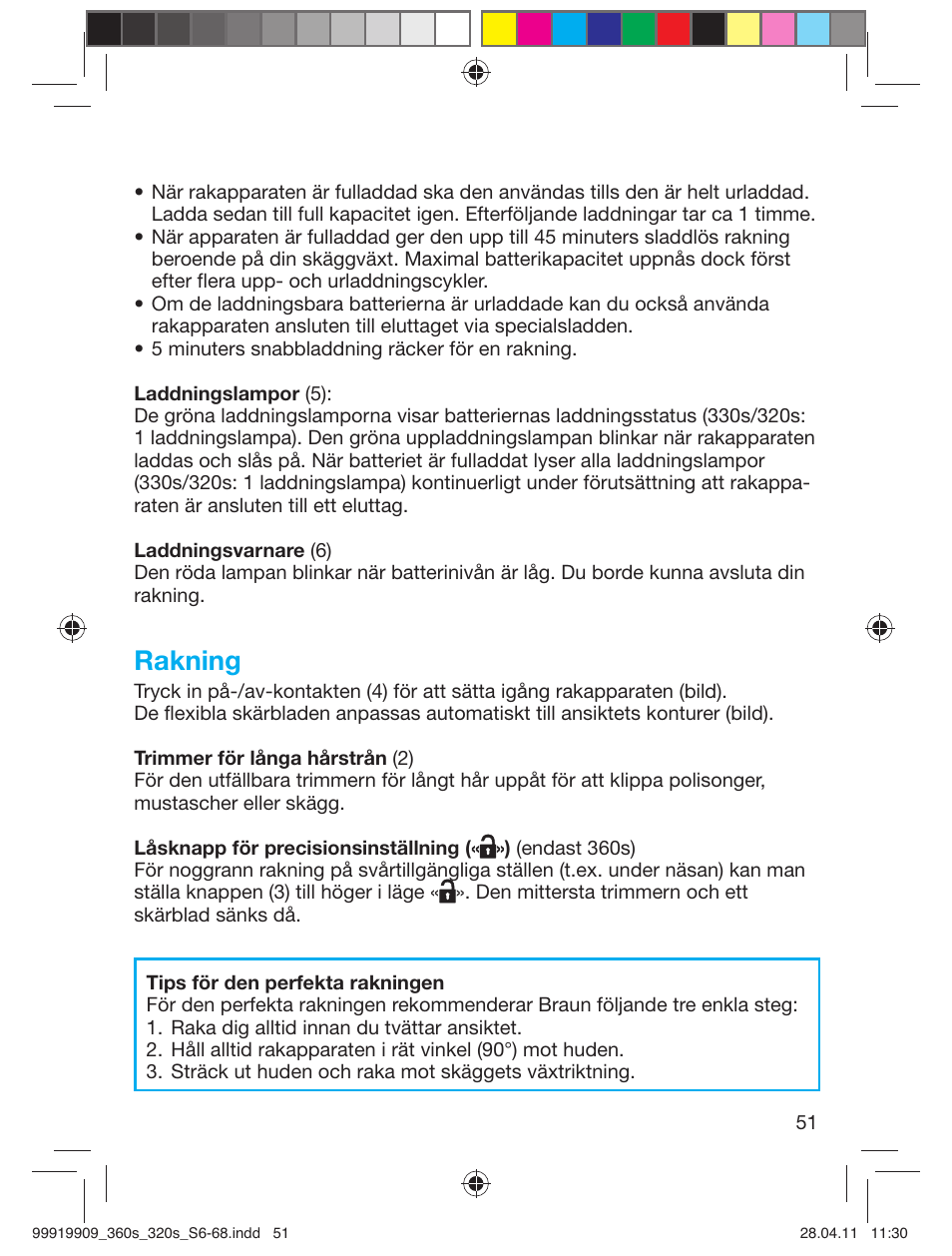 Rakning | Braun 360s-4 Series 3 User Manual | Page 50 / 65