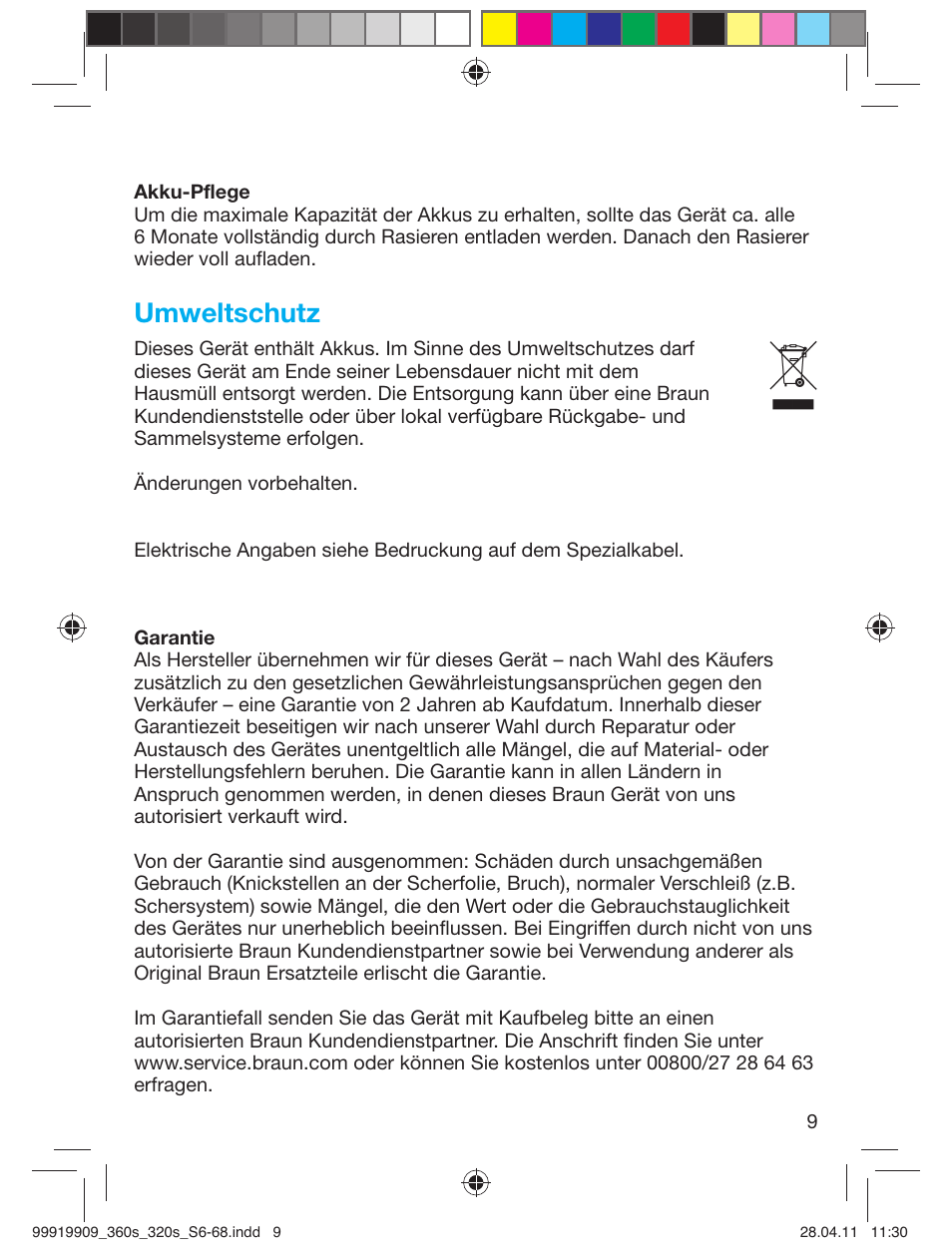 Umweltschutz | Braun 360s-4 Series 3 User Manual | Page 8 / 65