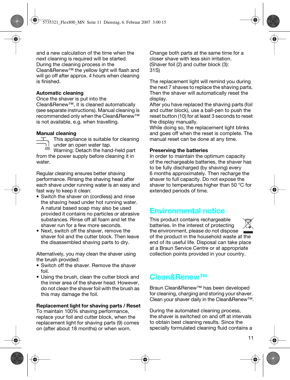 Environmental notice, Clean&renew | Braun 390cc-5735 Series 3 User Manual | Page 10 / 57