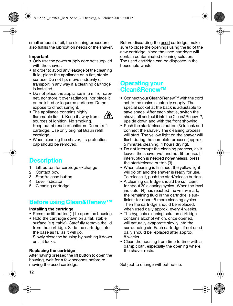 Description, Before using clean&renew, Operating your clean&renew | Braun 390cc-5735 Series 3 User Manual | Page 11 / 57