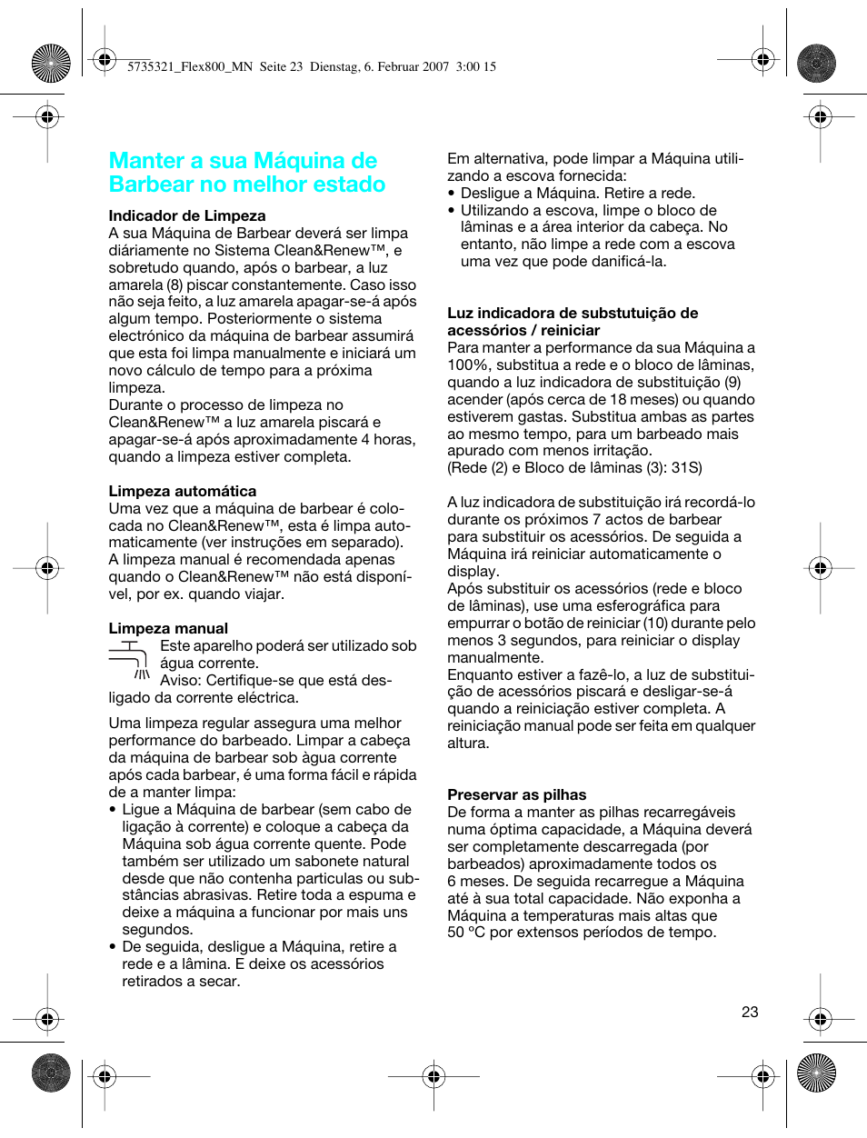 Manter a sua máquina de barbear no melhor estado | Braun 390cc-5735 Series 3 User Manual | Page 22 / 57