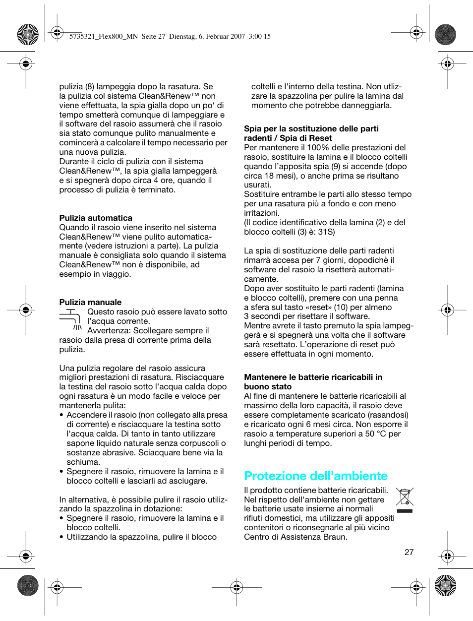 Protezione dell'ambiente | Braun 390cc-5735 Series 3 User Manual | Page 26 / 57
