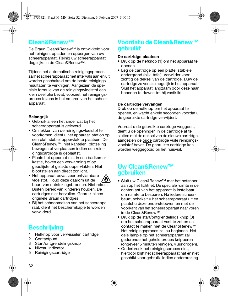 Clean&renew, Beschrijving, Voordat u de clean&renew™ gebruikt | Uw clean&renew™ gebruiken | Braun 390cc-5735 Series 3 User Manual | Page 31 / 57