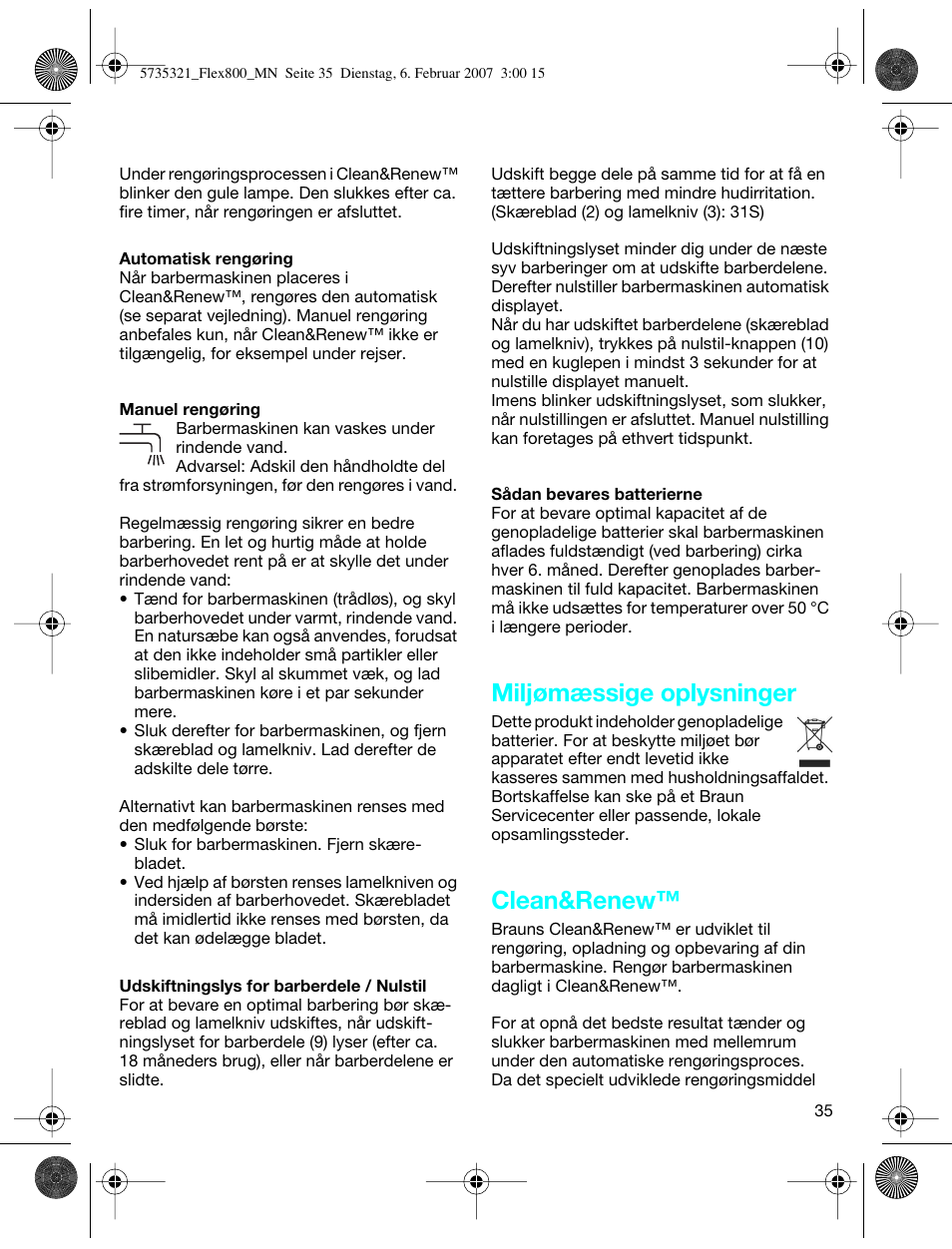 Miljømæssige oplysninger, Clean&renew | Braun 390cc-5735 Series 3 User Manual | Page 34 / 57