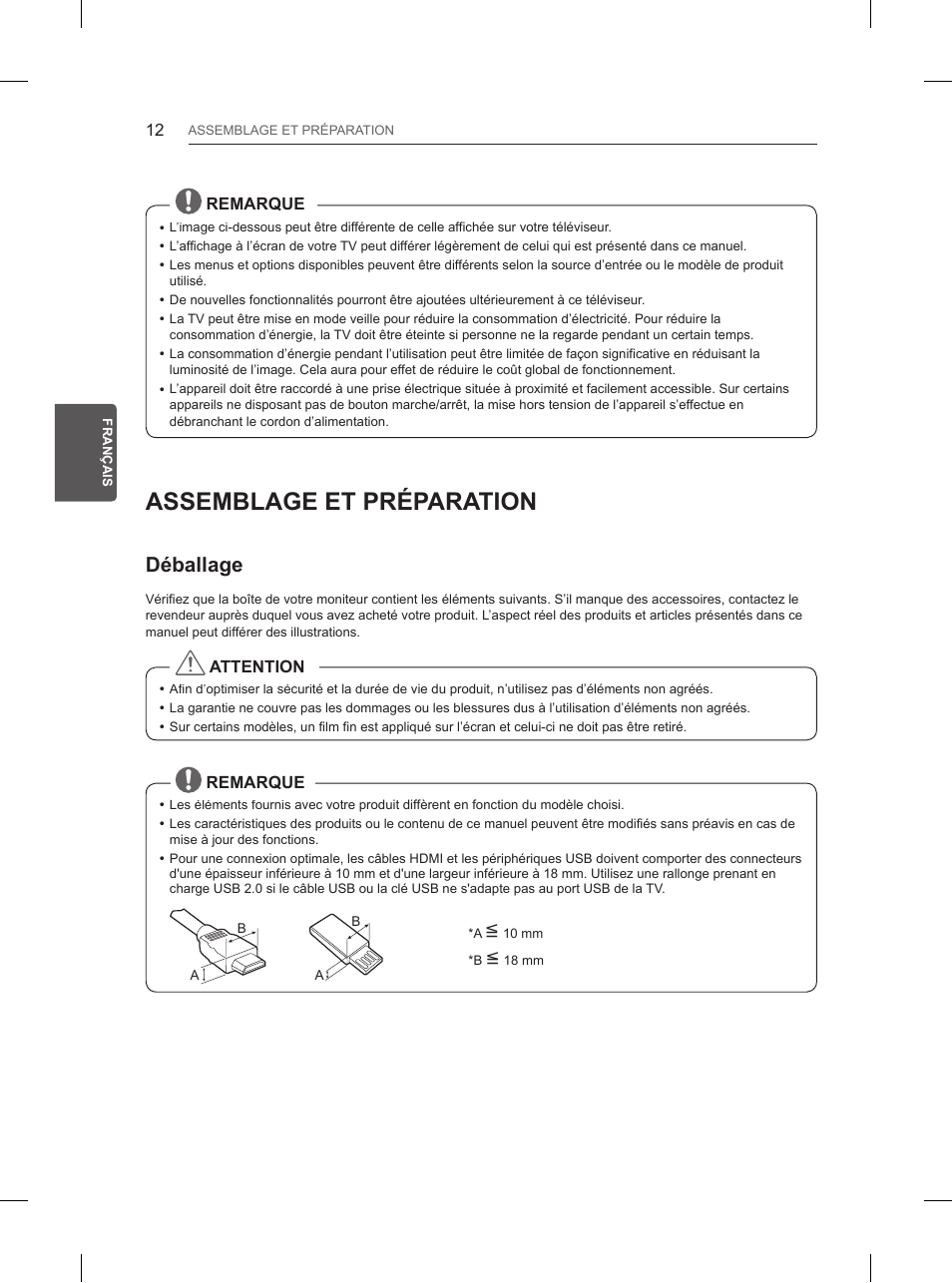 Assemblage et préparation, Déballage | LG 60PB660V User Manual | Page 85 / 263