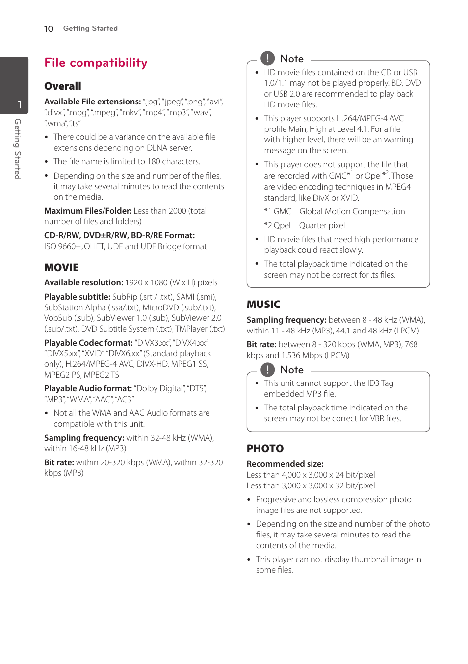 File compatibility, 10 – file compatibility | LG HR925S User Manual | Page 10 / 94