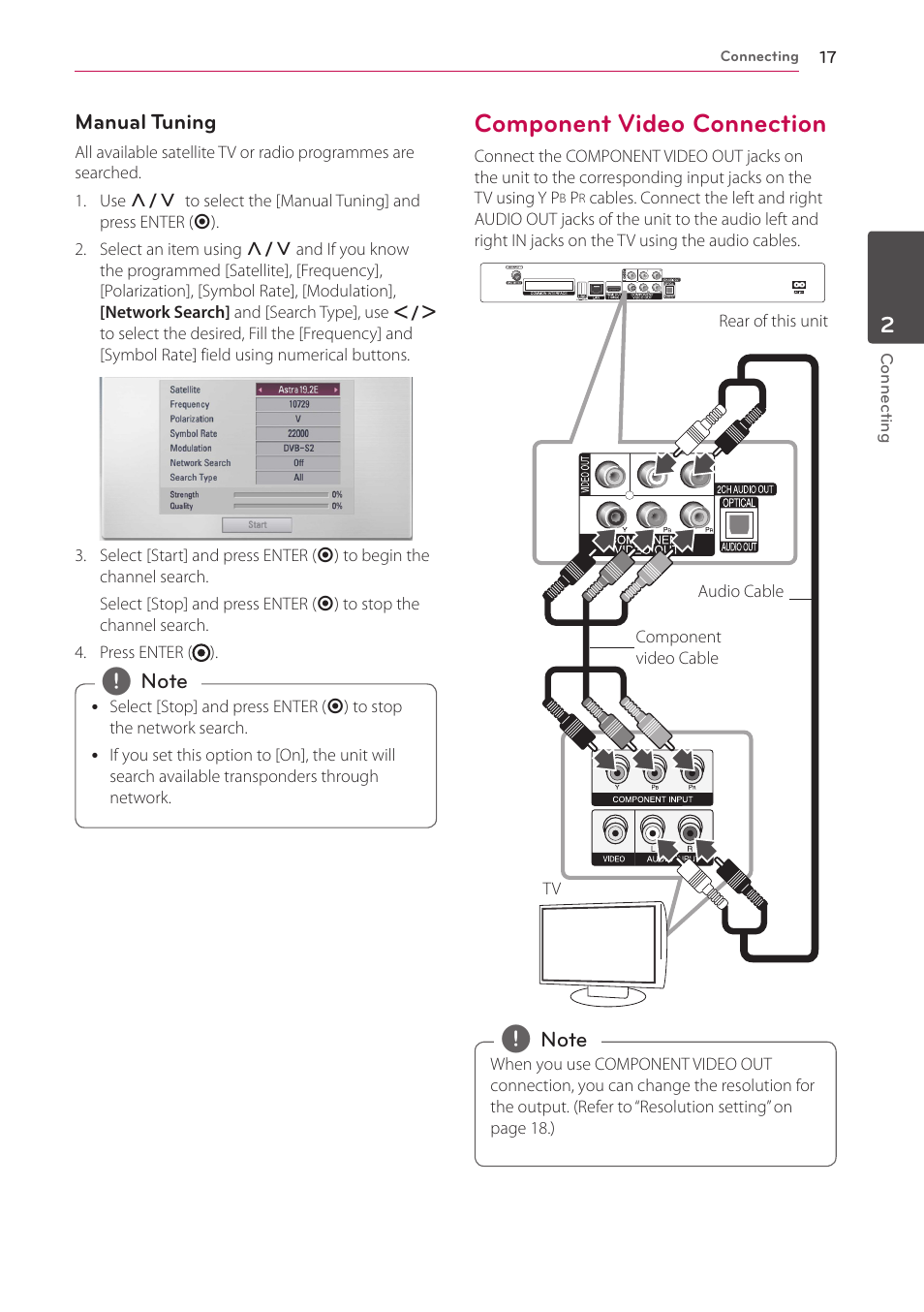Component video connection | LG HR925S User Manual | Page 17 / 94