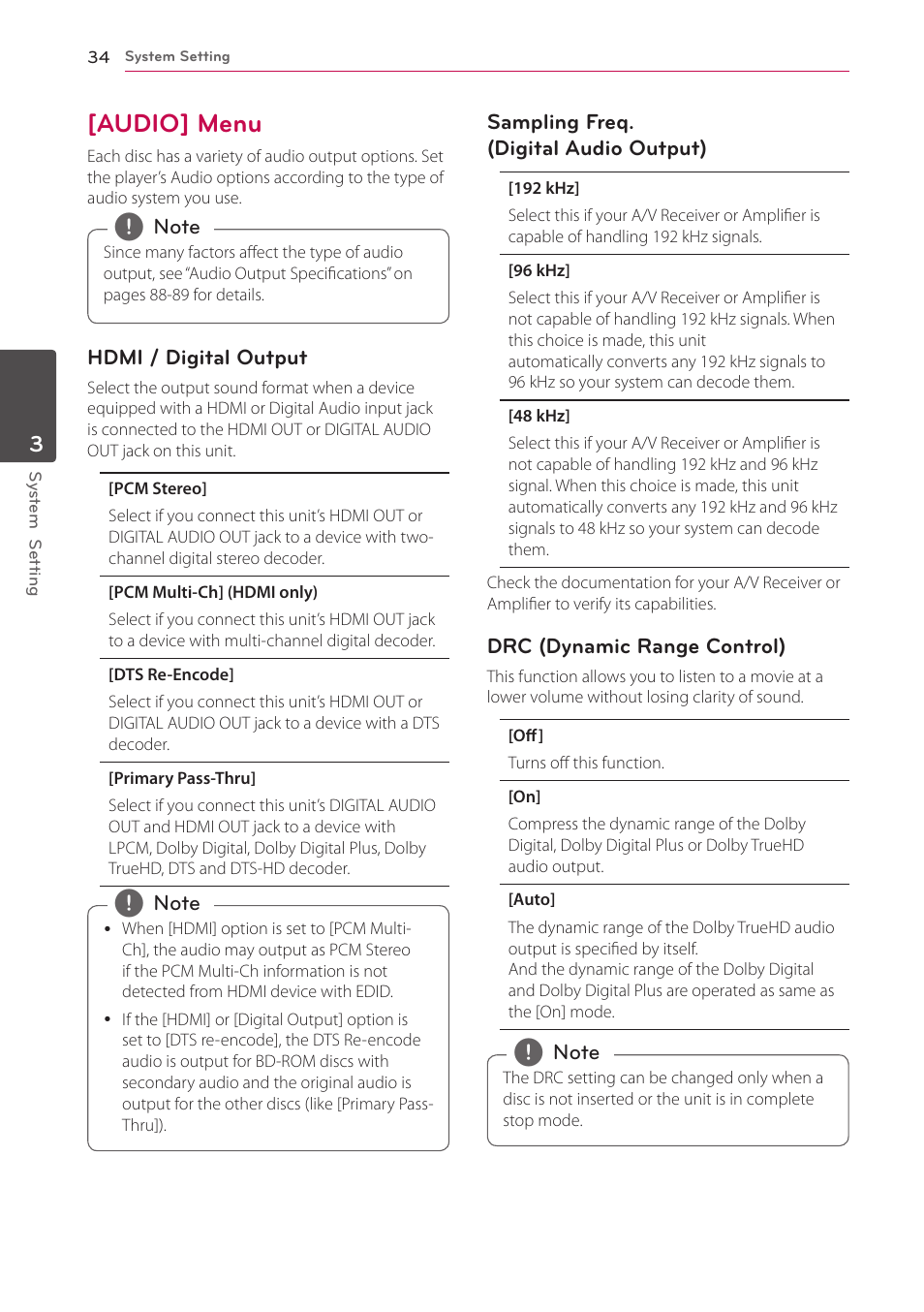 Audio] menu, 34 – [audio] menu | LG HR925S User Manual | Page 34 / 94