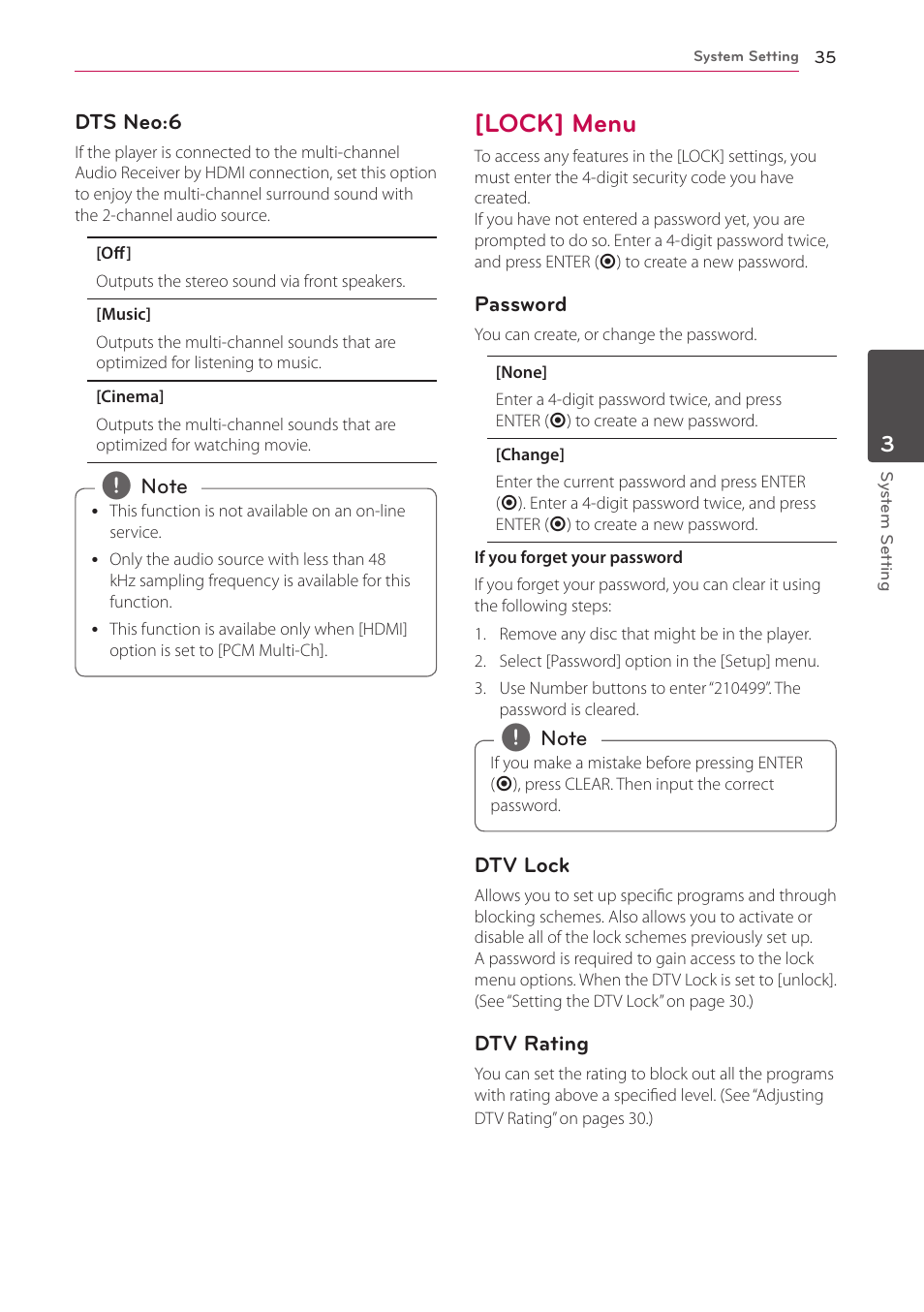 Lock] menu, 35 – [lock] menu | LG HR925S User Manual | Page 35 / 94