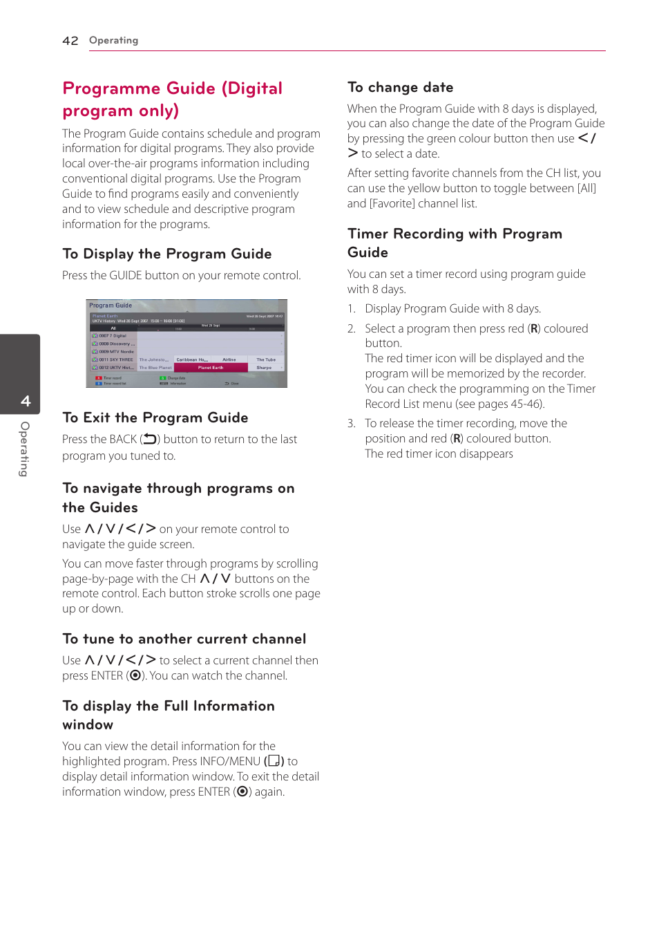 Programme guide (digital program only), 42 – programme guide (digital program, Only) | LG HR925S User Manual | Page 42 / 94