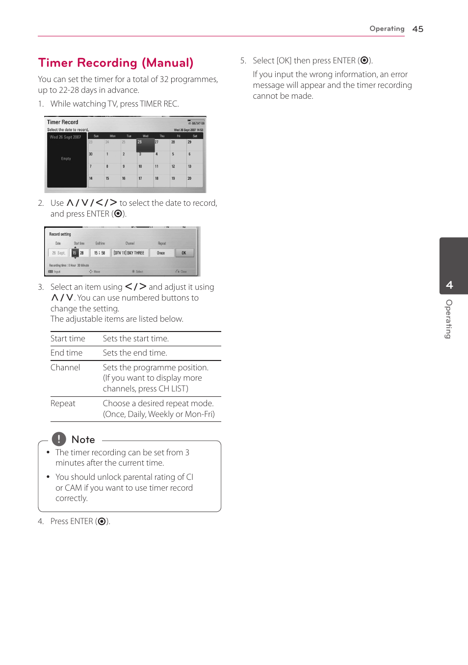 Timer recording (manual), 45 – timer recording (manual) | LG HR925S User Manual | Page 45 / 94