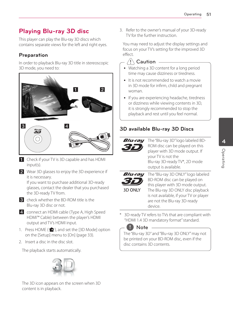 Playing blu-ray 3d disc | LG HR925S User Manual | Page 51 / 94