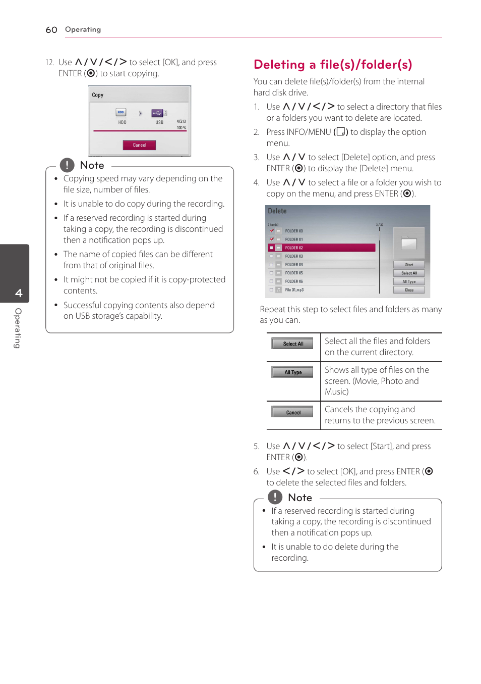 Deleting a file(s)/folder(s), 60 – deleting a file(s)/folder(s) | LG HR925S User Manual | Page 60 / 94