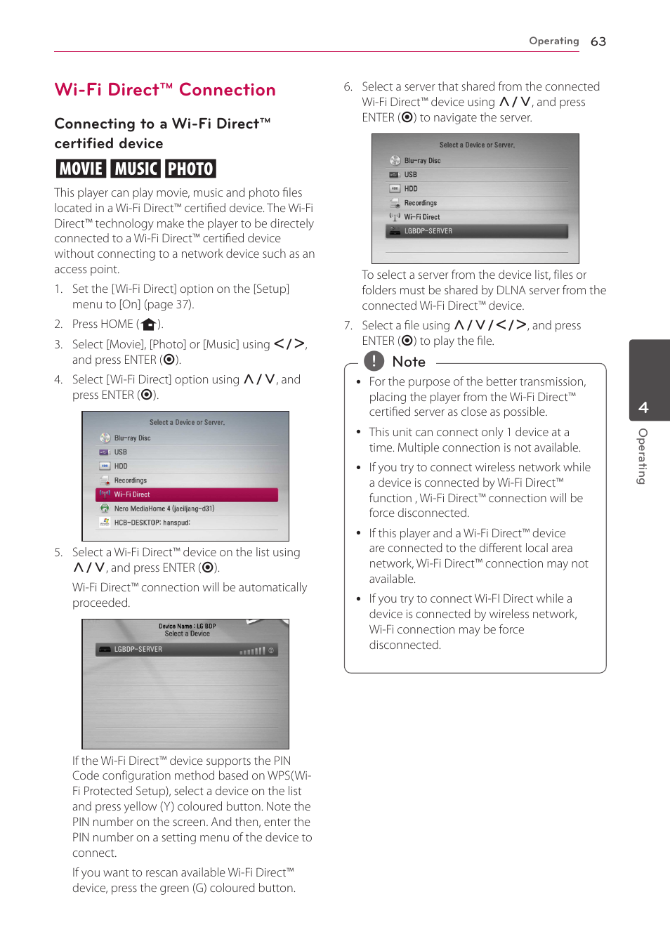 Wi-fi direct™ connection, 63 – wi-fi direct™ connection | LG HR925S User Manual | Page 63 / 94