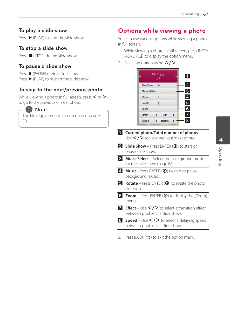 Options while viewing a photo, 67 – options while viewing a photo | LG HR925S User Manual | Page 67 / 94