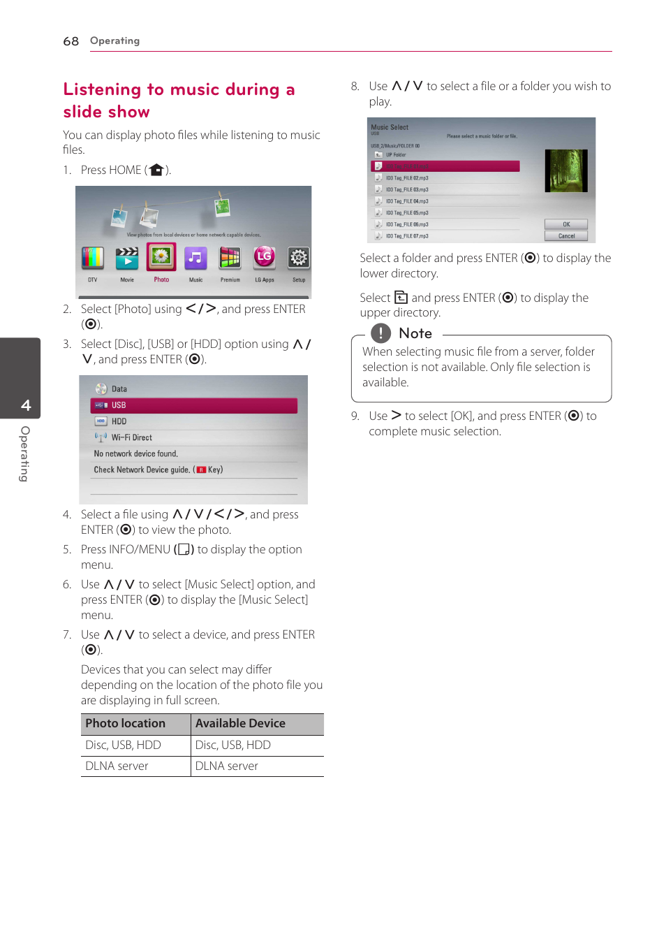 Listening to music during a slide show, 68 – listening to music during a slide show | LG HR925S User Manual | Page 68 / 94
