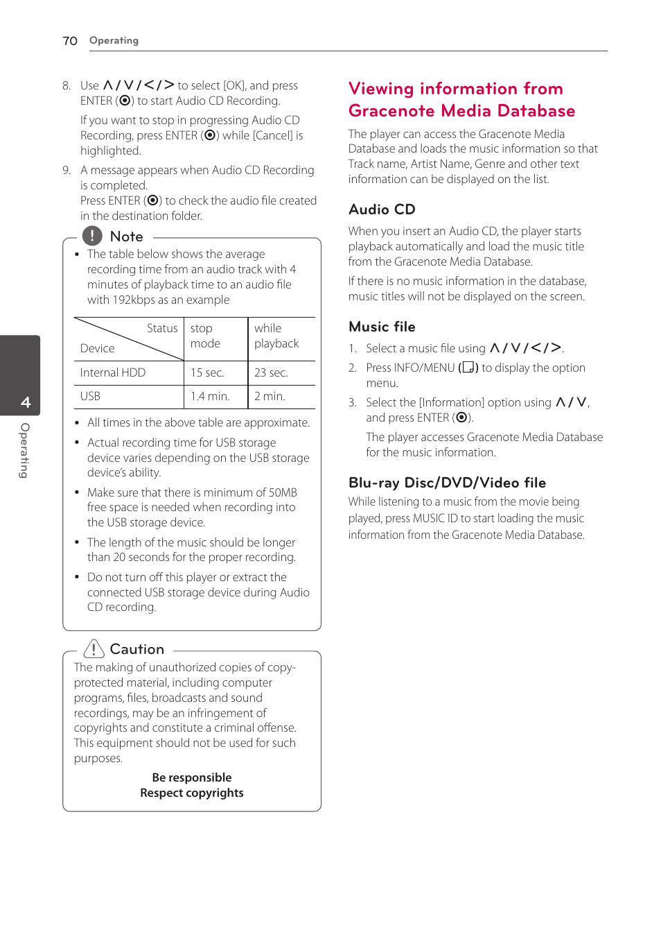 Viewing information from gracenote media database, 70 – viewing information from gracenote, Media database | LG HR925S User Manual | Page 70 / 94