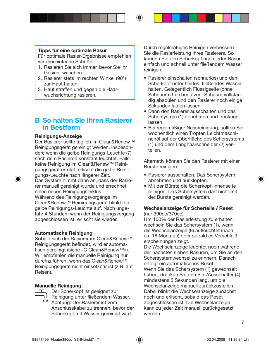 B so halten sie ihren rasierer in bestform | Braun 390cc-5772 Series 3 EU User Manual | Page 7 / 64