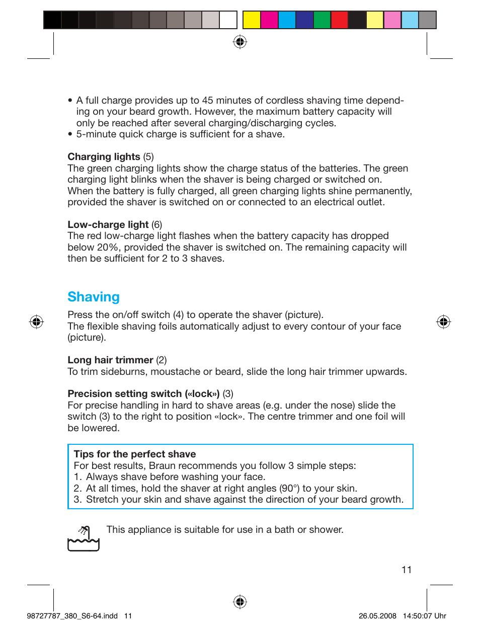 Shaving | Braun 380-5773 Series 3 User Manual | Page 10 / 61