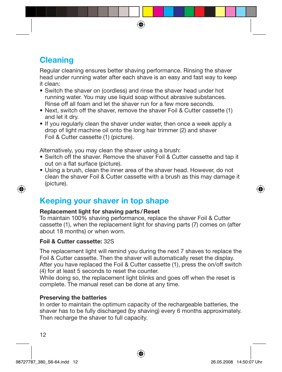 Cleaning, Keeping your shaver in top shape | Braun 380-5773 Series 3 User Manual | Page 11 / 61
