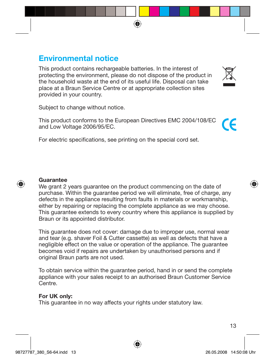 Environmental notice | Braun 380-5773 Series 3 User Manual | Page 12 / 61