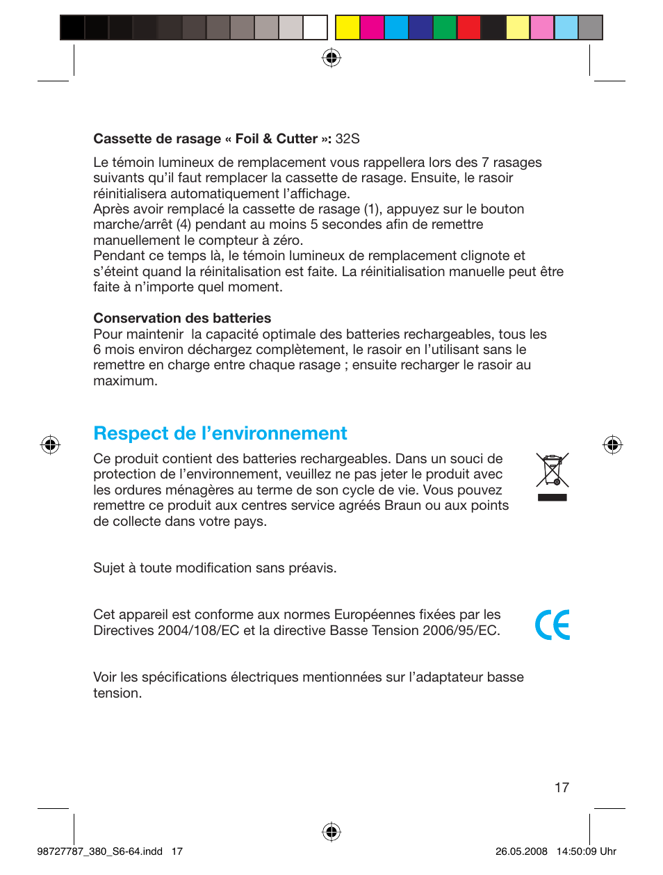 Respect de l’environnement | Braun 380-5773 Series 3 User Manual | Page 16 / 61