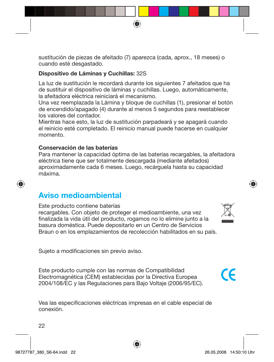 Aviso medioambiental | Braun 380-5773 Series 3 User Manual | Page 21 / 61