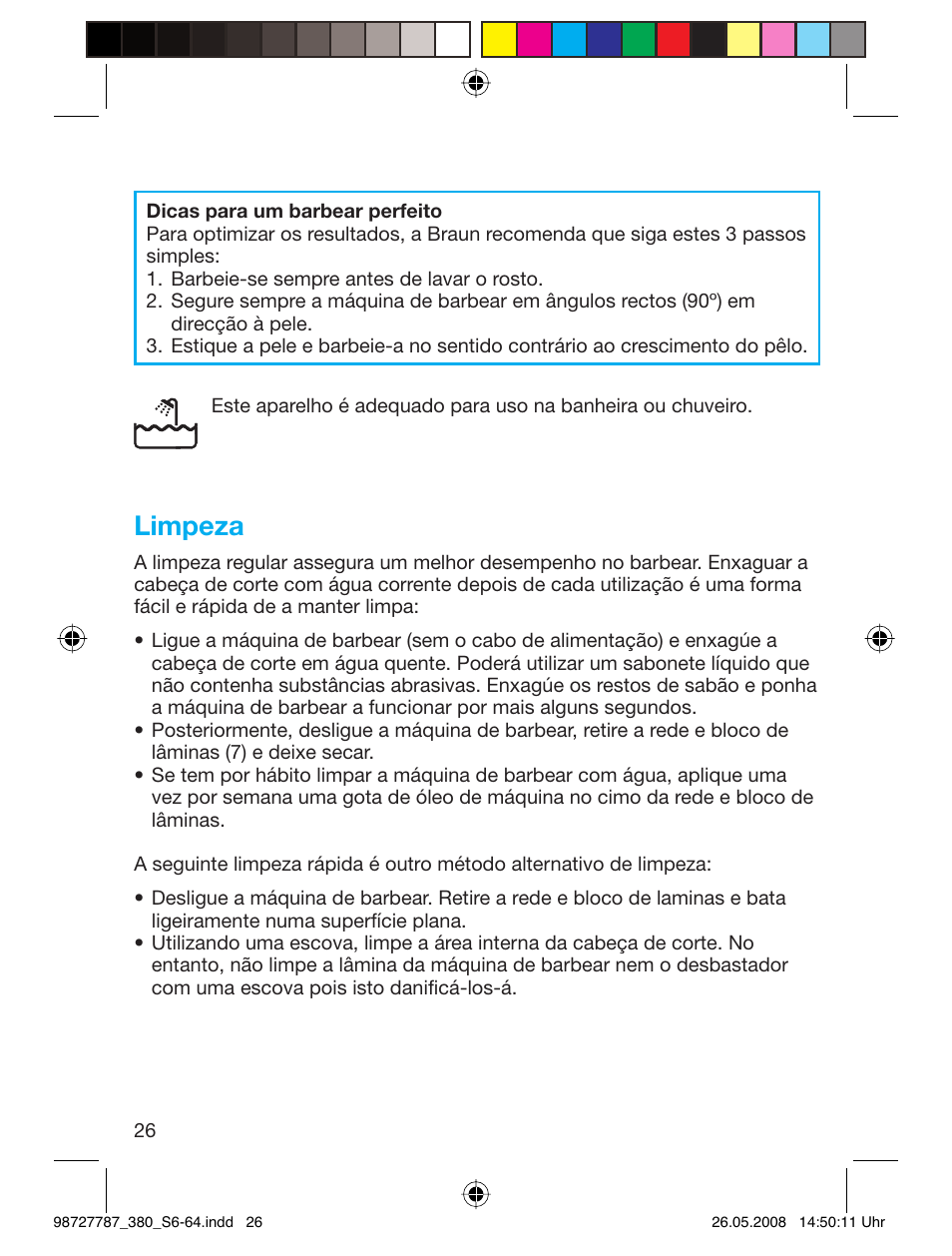 Limpeza | Braun 380-5773 Series 3 User Manual | Page 25 / 61