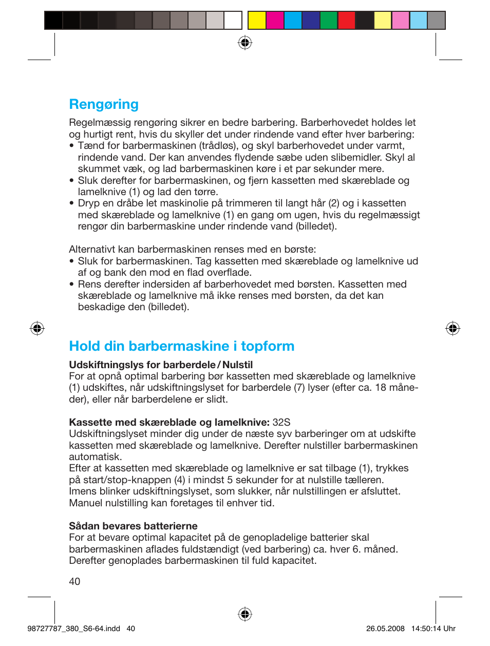 Rengøring, Hold din barbermaskine i topform | Braun 380-5773 Series 3 User Manual | Page 39 / 61