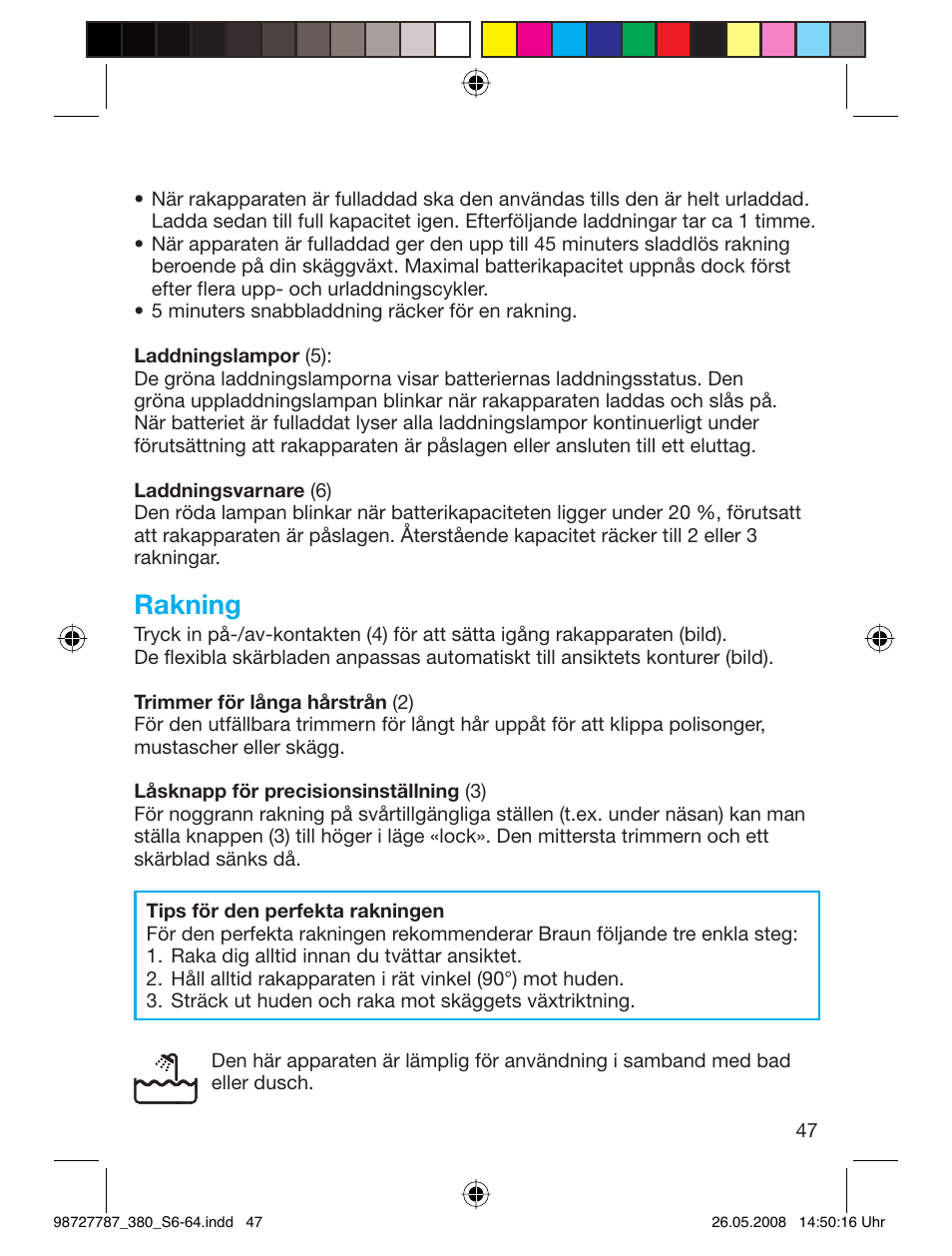 Rakning | Braun 380-5773 Series 3 User Manual | Page 46 / 61
