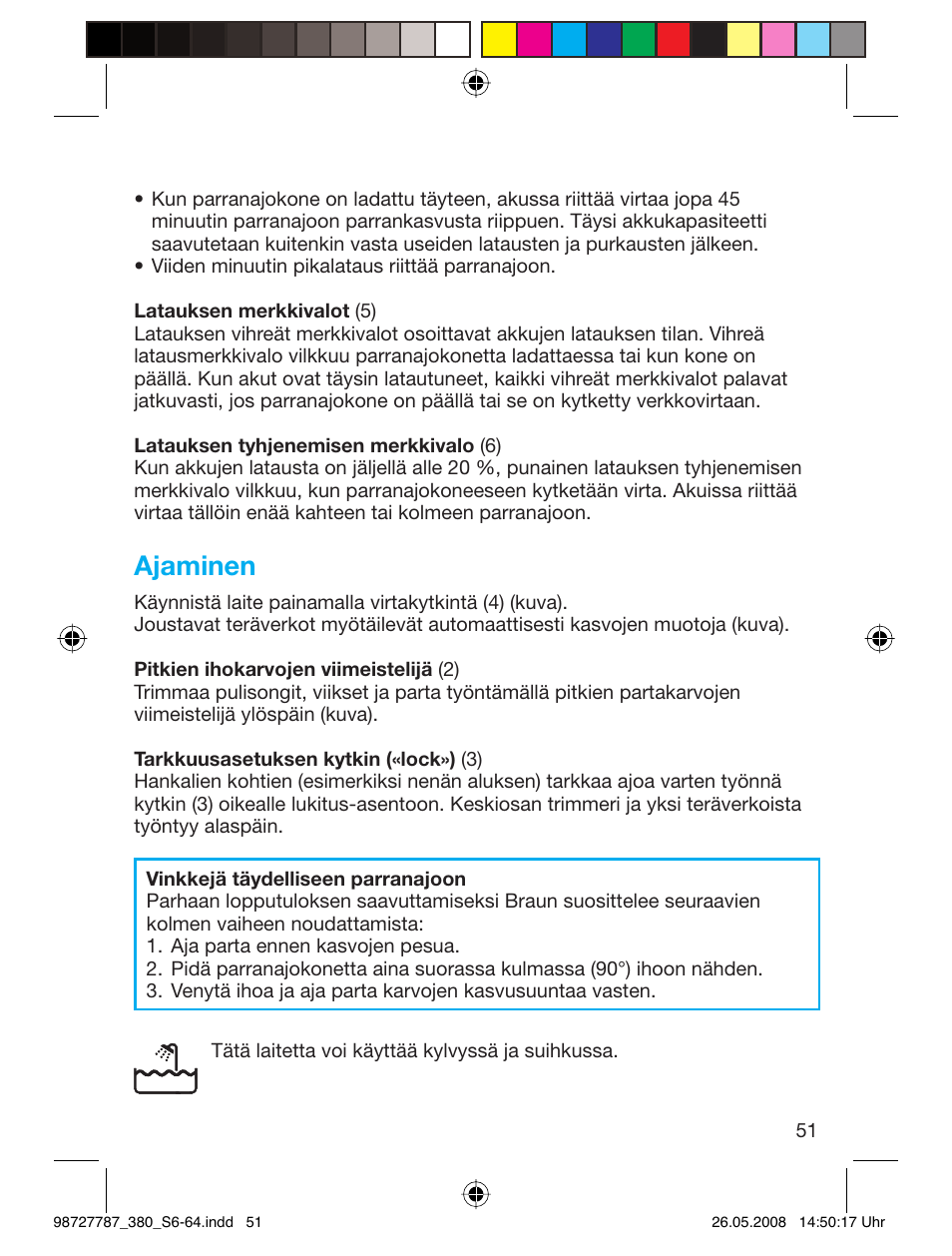Ajaminen | Braun 380-5773 Series 3 User Manual | Page 50 / 61