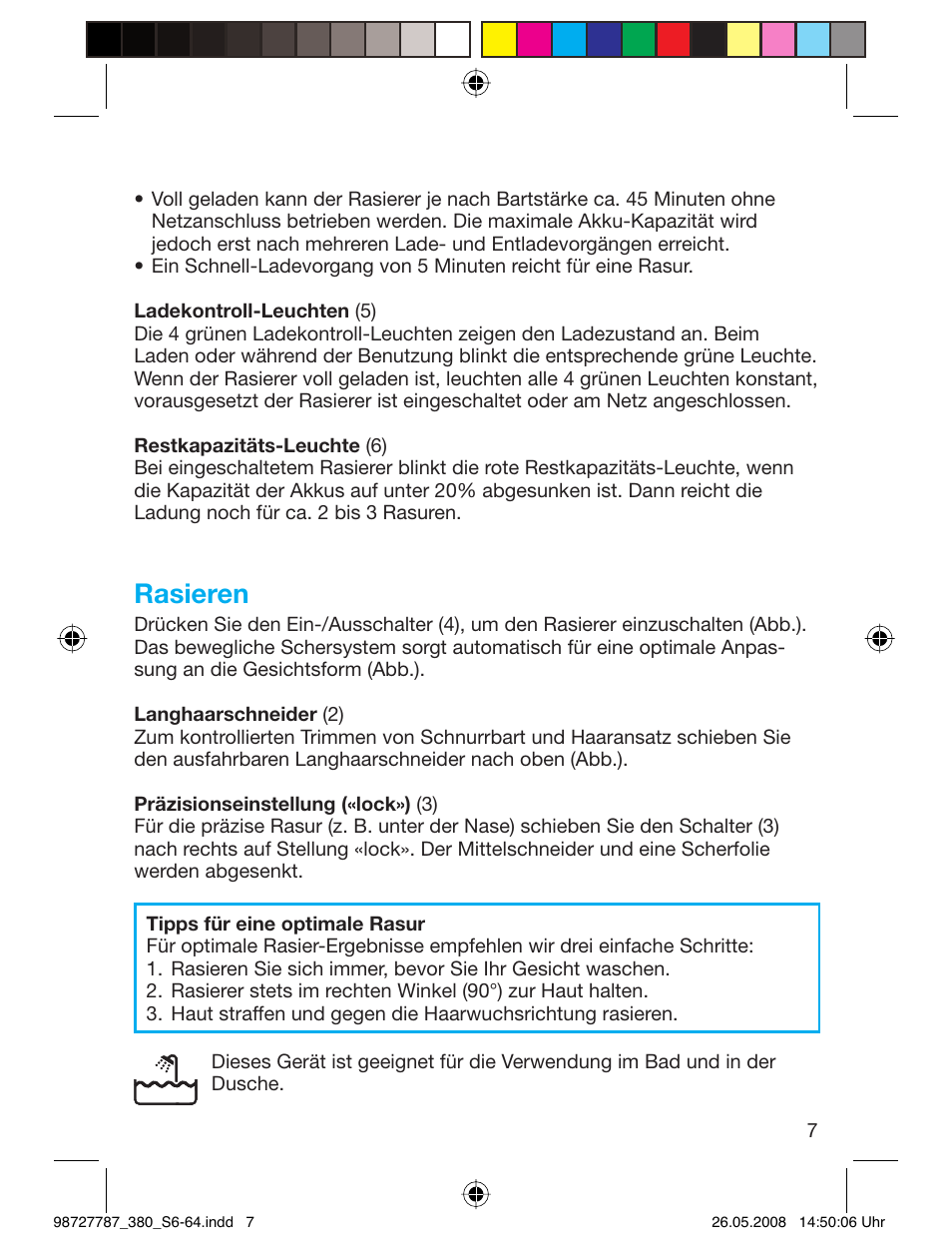 Rasieren | Braun 380-5773 Series 3 User Manual | Page 6 / 61