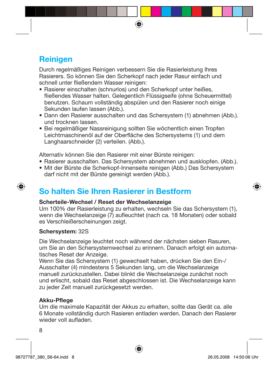 Reinigen, So halten sie ihren rasierer in bestform | Braun 380-5773 Series 3 User Manual | Page 7 / 61