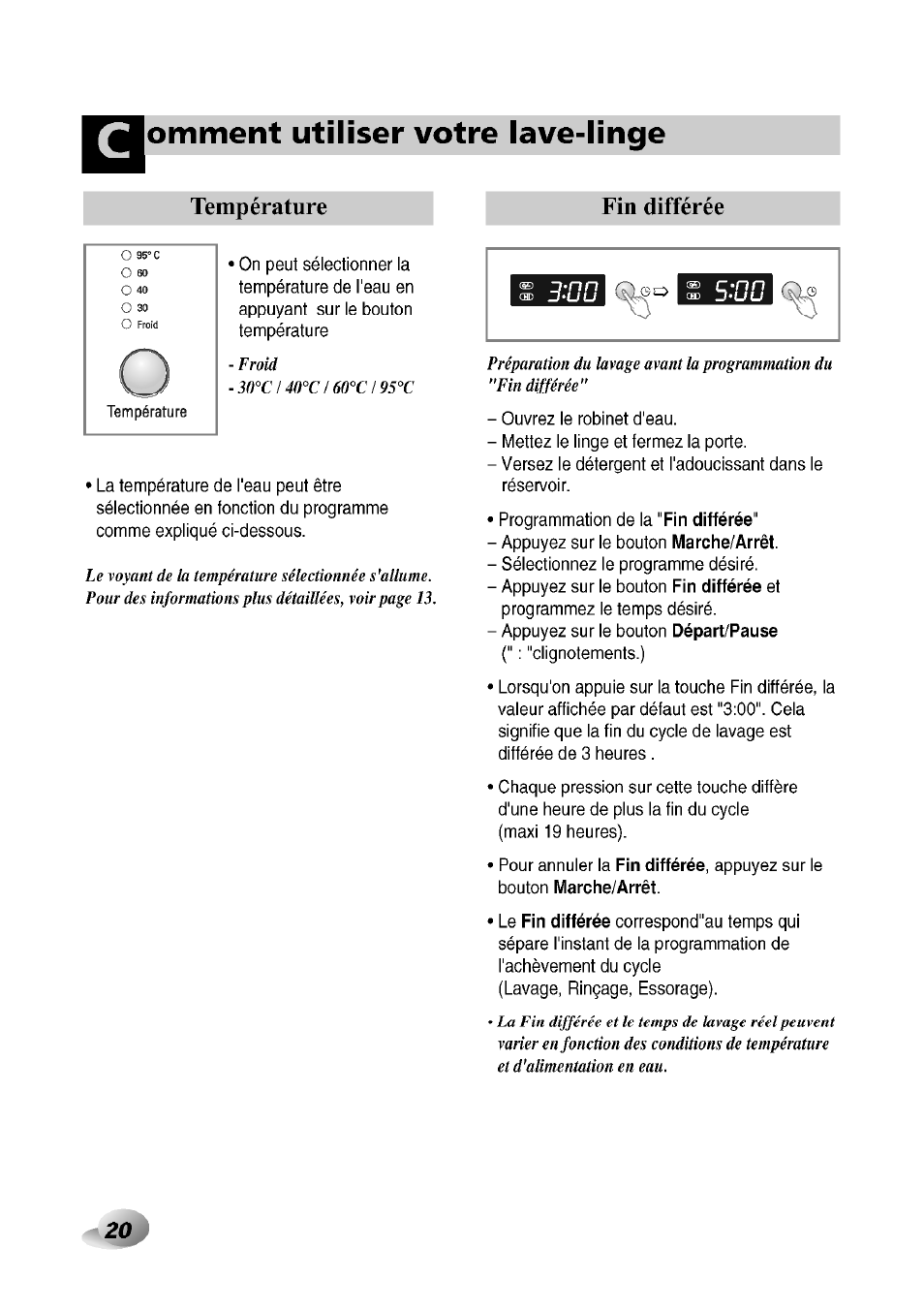 Température, Omment utiliser votre lave-linge, Température fin différée | LG F1492QD1 User Manual | Page 114 / 158