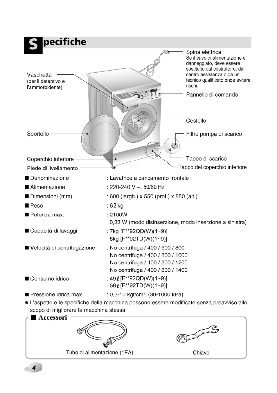 Pecifiche | LG F1492QD1 User Manual | Page 130 / 158