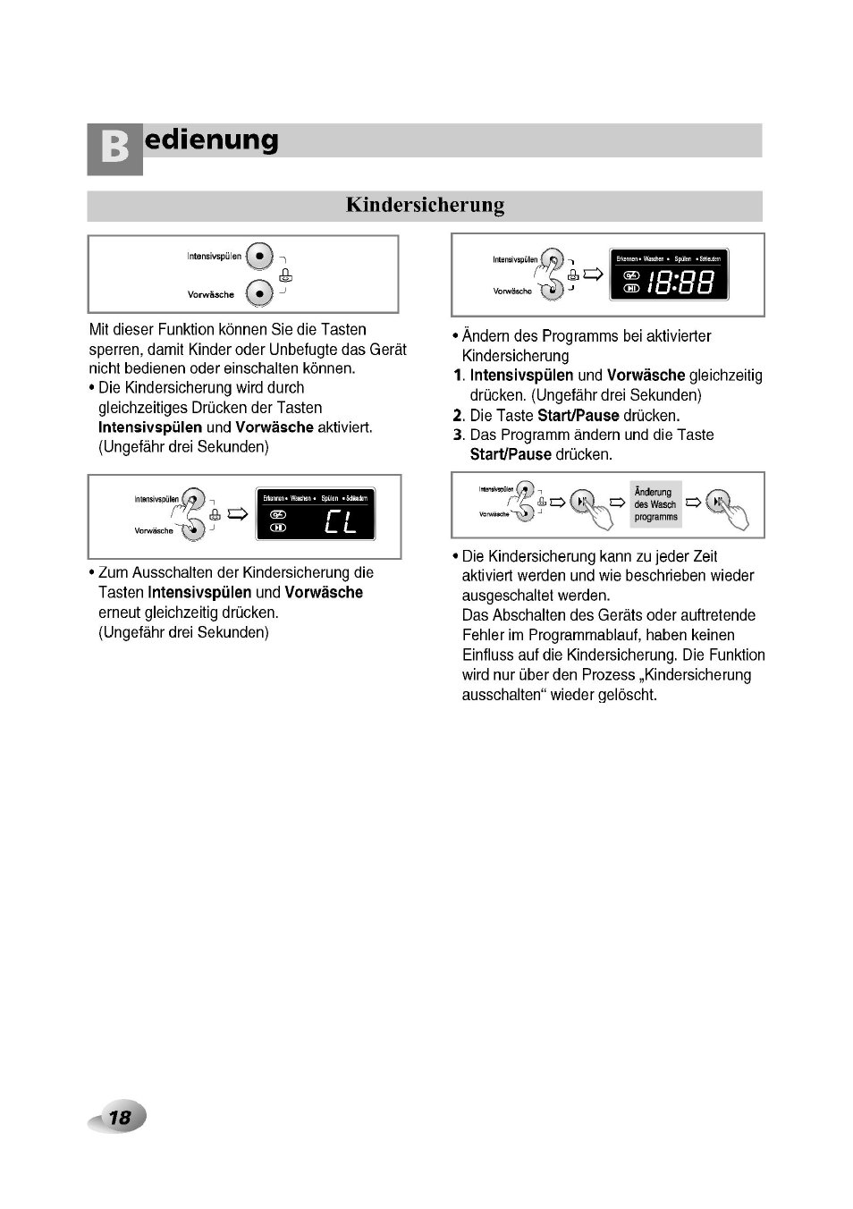 Kindersicherung, Edienung | LG F1492QD1 User Manual | Page 18 / 158