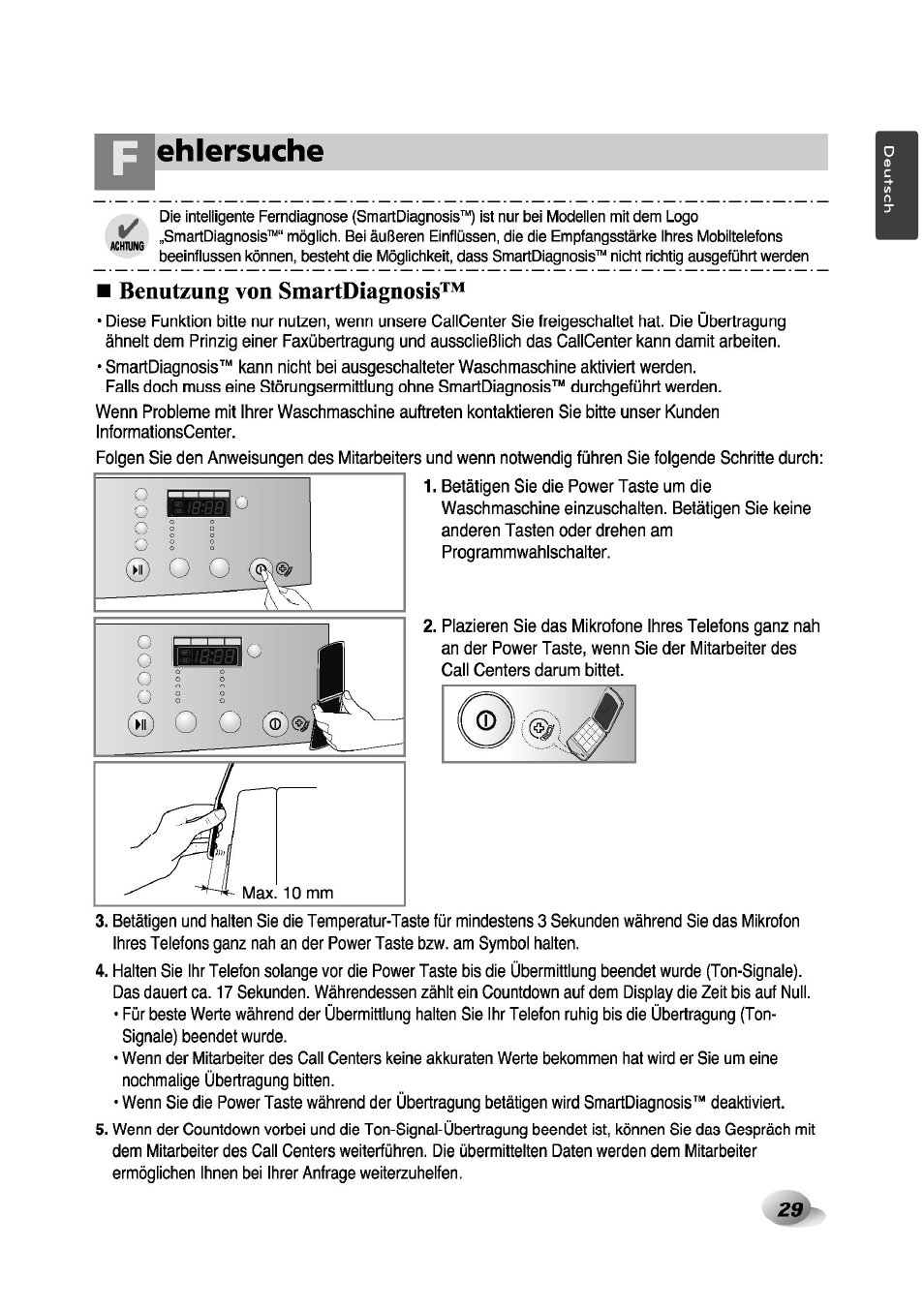 Benutzung von smartdiagnosis, Ehlersuche | LG F1492QD1 User Manual | Page 29 / 158