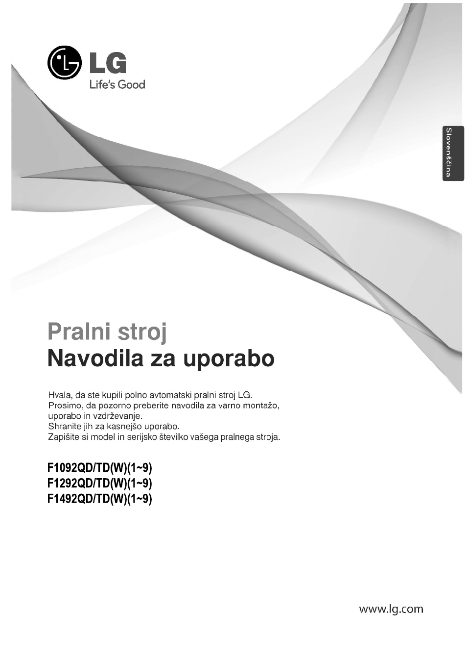 Praini stroj navodila za uporabo, Р1092аояо0«)(1~9), F1292qd^d(w)(1~9) | Р1492оояо0«)(1~9) | LG F1492QD1 User Manual | Page 33 / 158