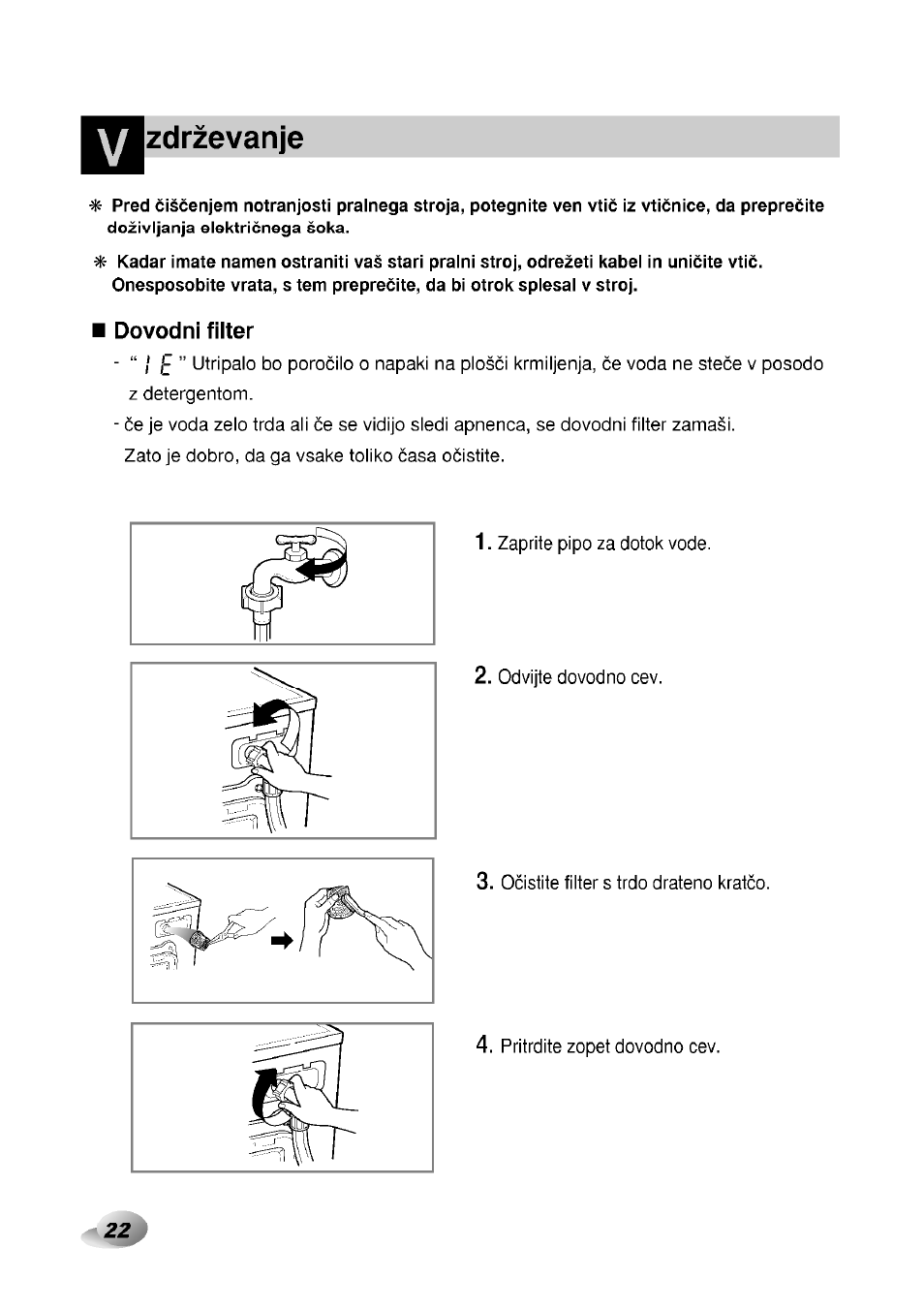 Dovodni filter, Zdrzevanje | LG F1492QD1 User Manual | Page 54 / 158