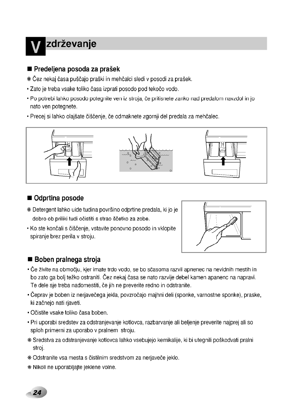 Predeljena posoda za prasek, Odprtina posode, Boben pralnega stroja | Zdrzevanje | LG F1492QD1 User Manual | Page 56 / 158