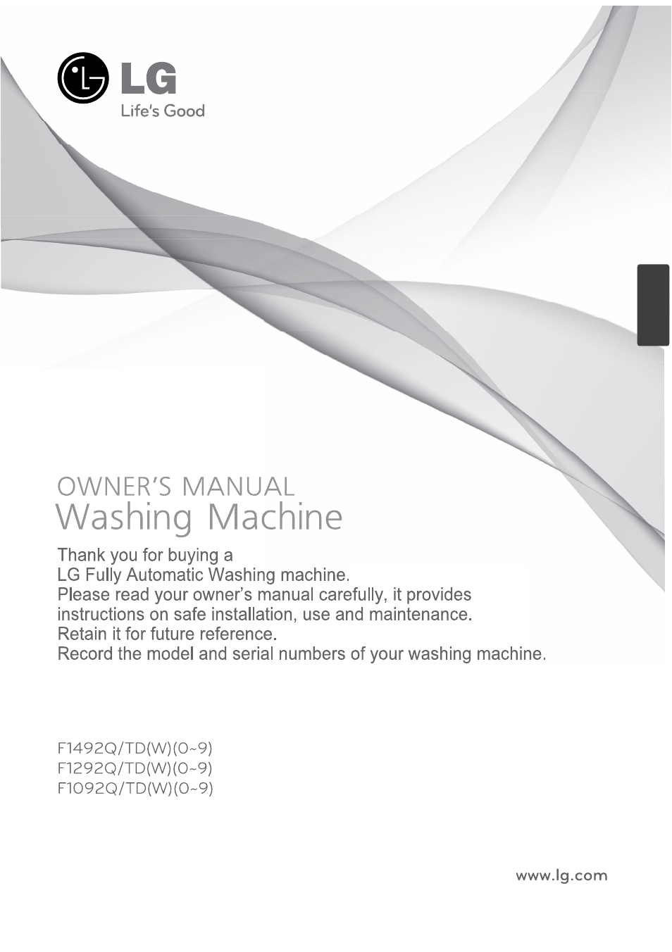 Washing machine, Owner's manual | LG F1492QD1 User Manual | Page 63 / 158