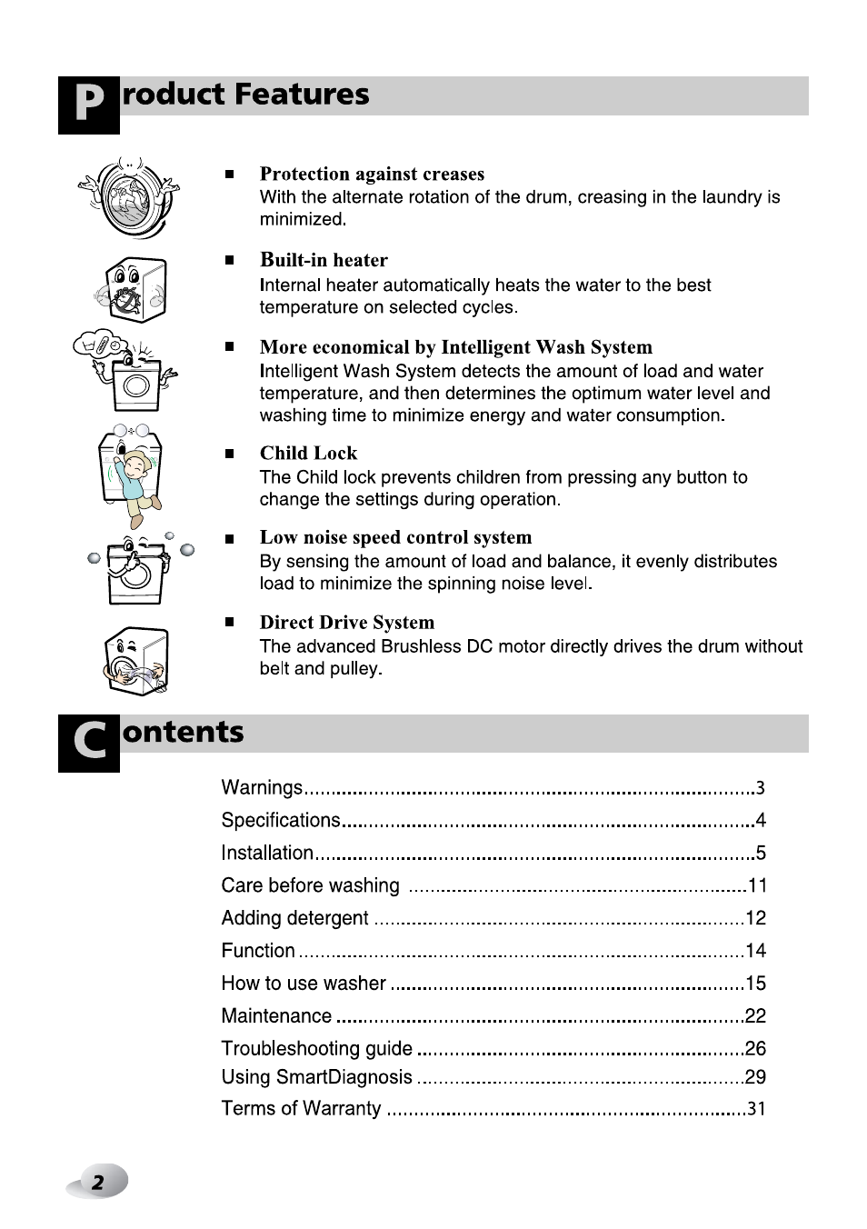 Product features, Lontents | LG F1492QD1 User Manual | Page 64 / 158