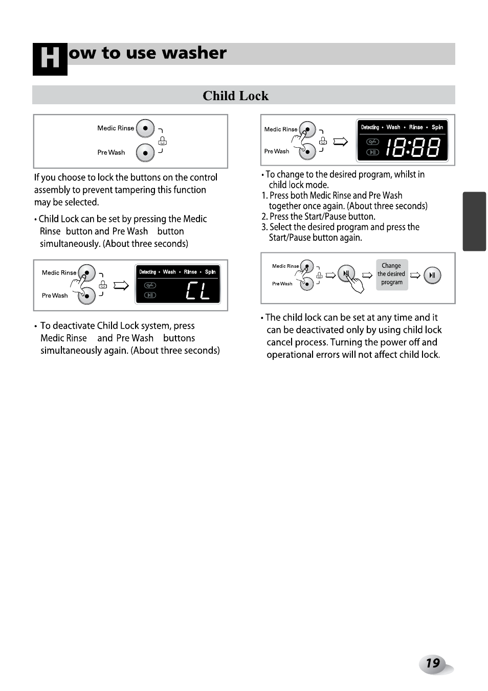 Child lock, Ow to use washer | LG F1492QD1 User Manual | Page 81 / 158